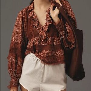 Anthropologie v neck popover blouse